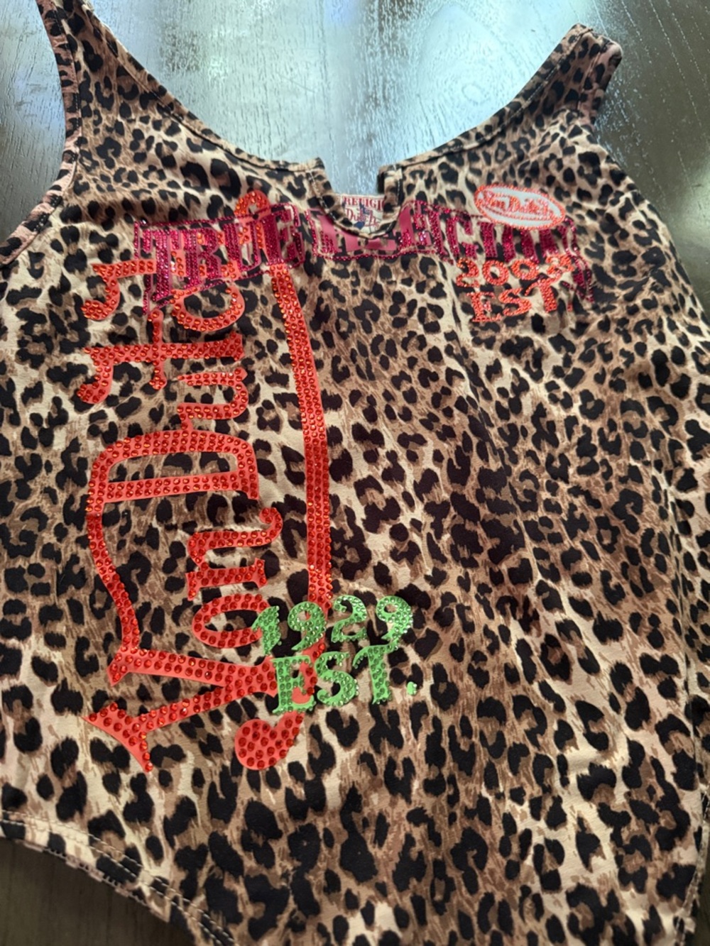True Religion/ Von Dutch Leopard-Print Tank Bodysuit with Sequin Accents